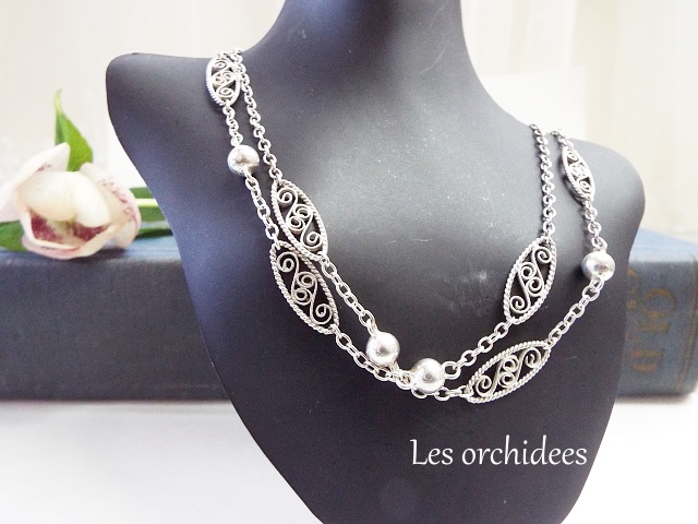フランス　ヴィンテージ　シルバー　フィルグリーネックレス