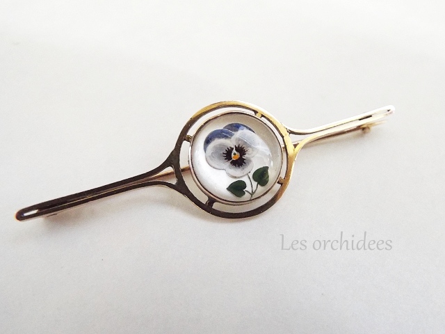 antique reverse ingtalio pansy brooch