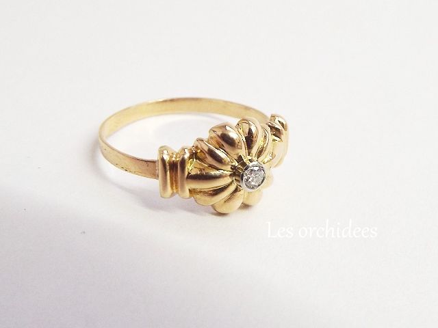フランス ヴィンテージ18金イヤモンド花のリング
