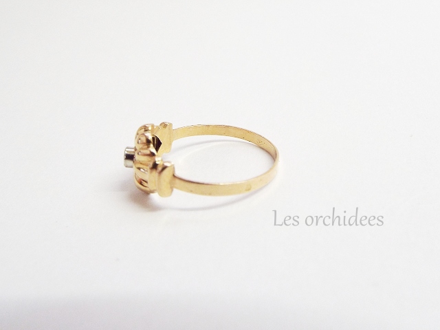 フランス ヴィンテージ18金ダイヤモンド花のリング