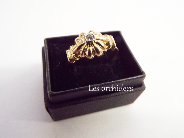 フランス ヴィンテージ18金ダイヤモンド花のリング