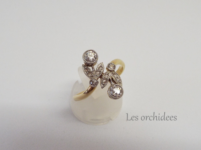 フランスアンティーク花のトワエモアリング18金ダイアモンド