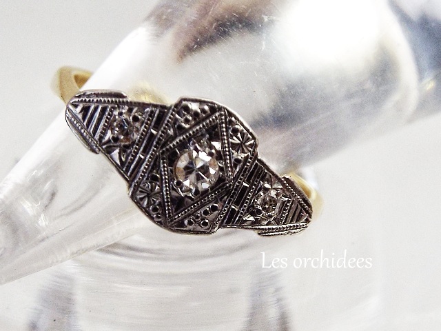 antique 3diamonds 18k & plat ring